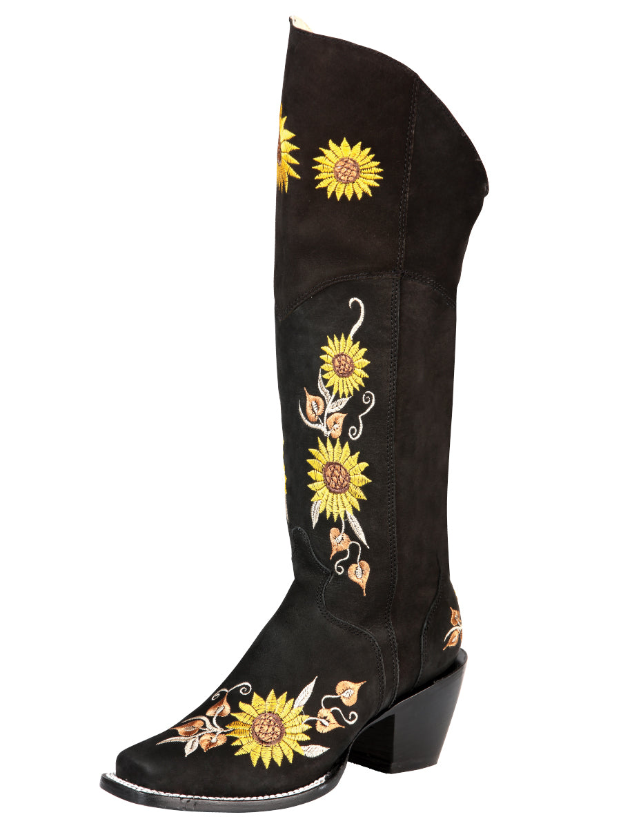 El General High Womens Western Boot- Black/ Sunflowers 43914