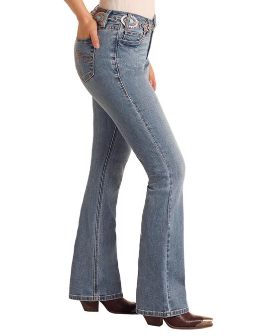 Womens Rock&Roll Mid Rise Medium Wash Boot Stitch Bootcut Jeans