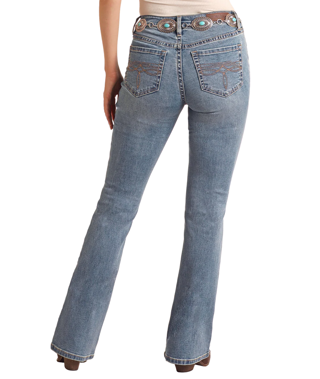 Womens Rock&Roll Mid Rise Medium Wash Boot Stitch Bootcut Jeans