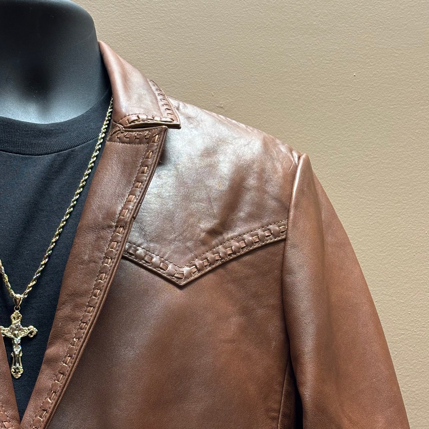 Valentin Tan Western Authentic Leather Jacket