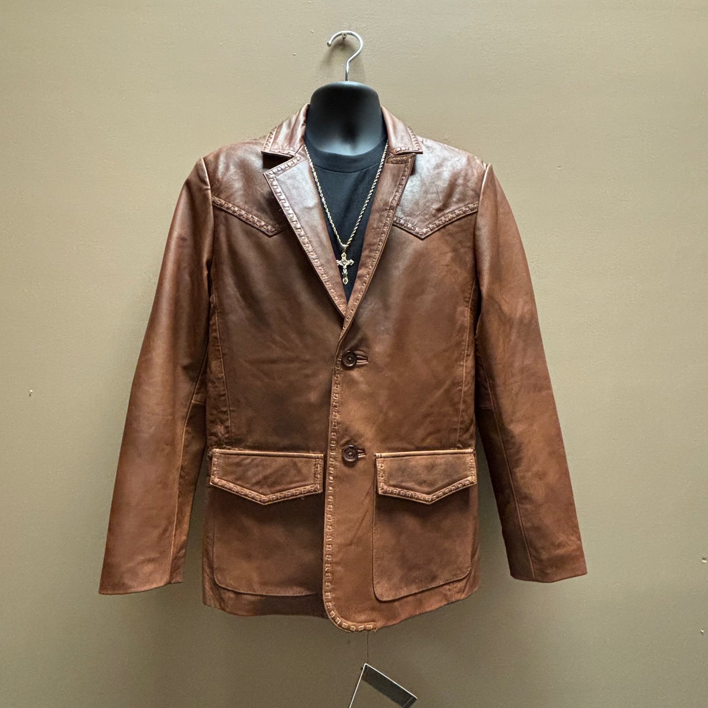Valentin Tan Western Authentic Leather Jacket