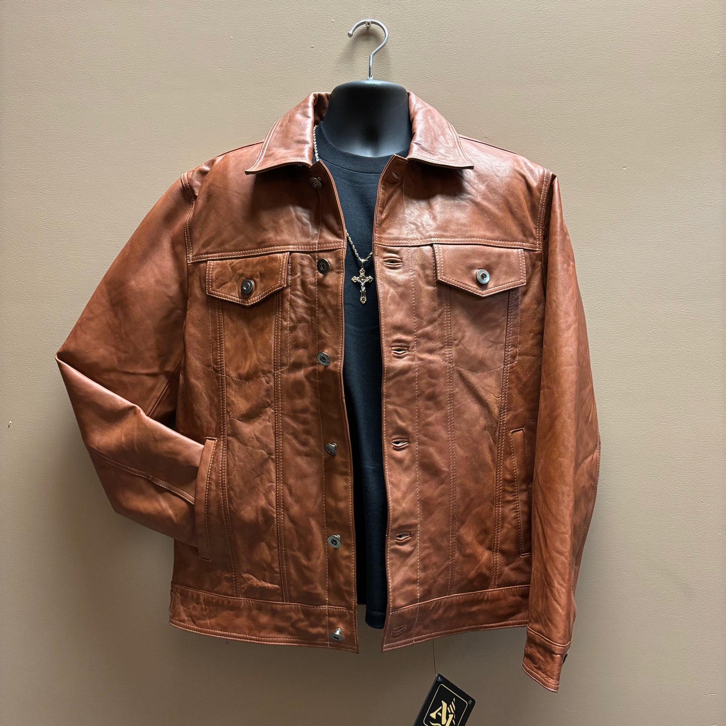 Leather Levi Tan White Stitching Jacket