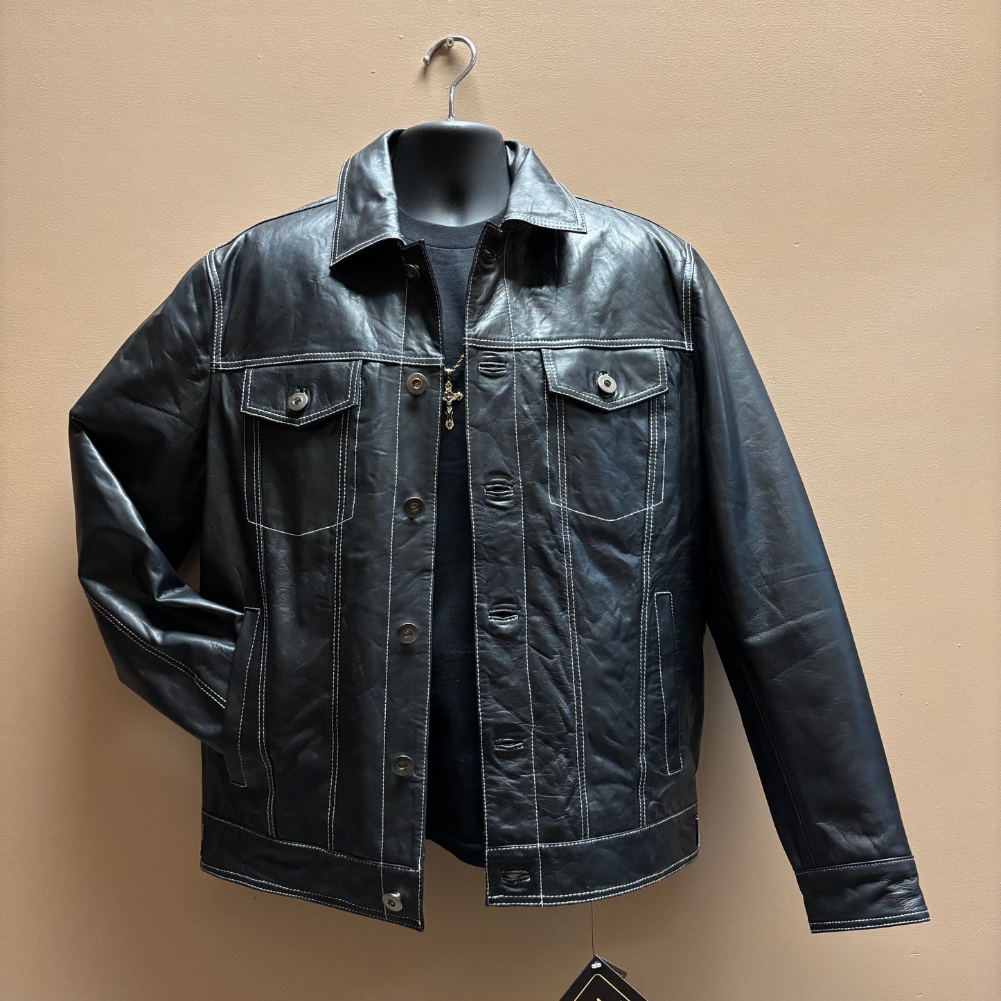 Leather Black White Stitching Jacket