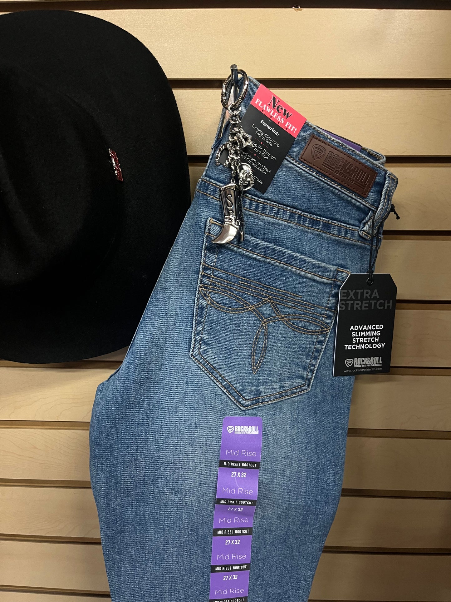 Womens Rock&Roll Mid Rise Medium Wash Boot Stitch Bootcut Jeans