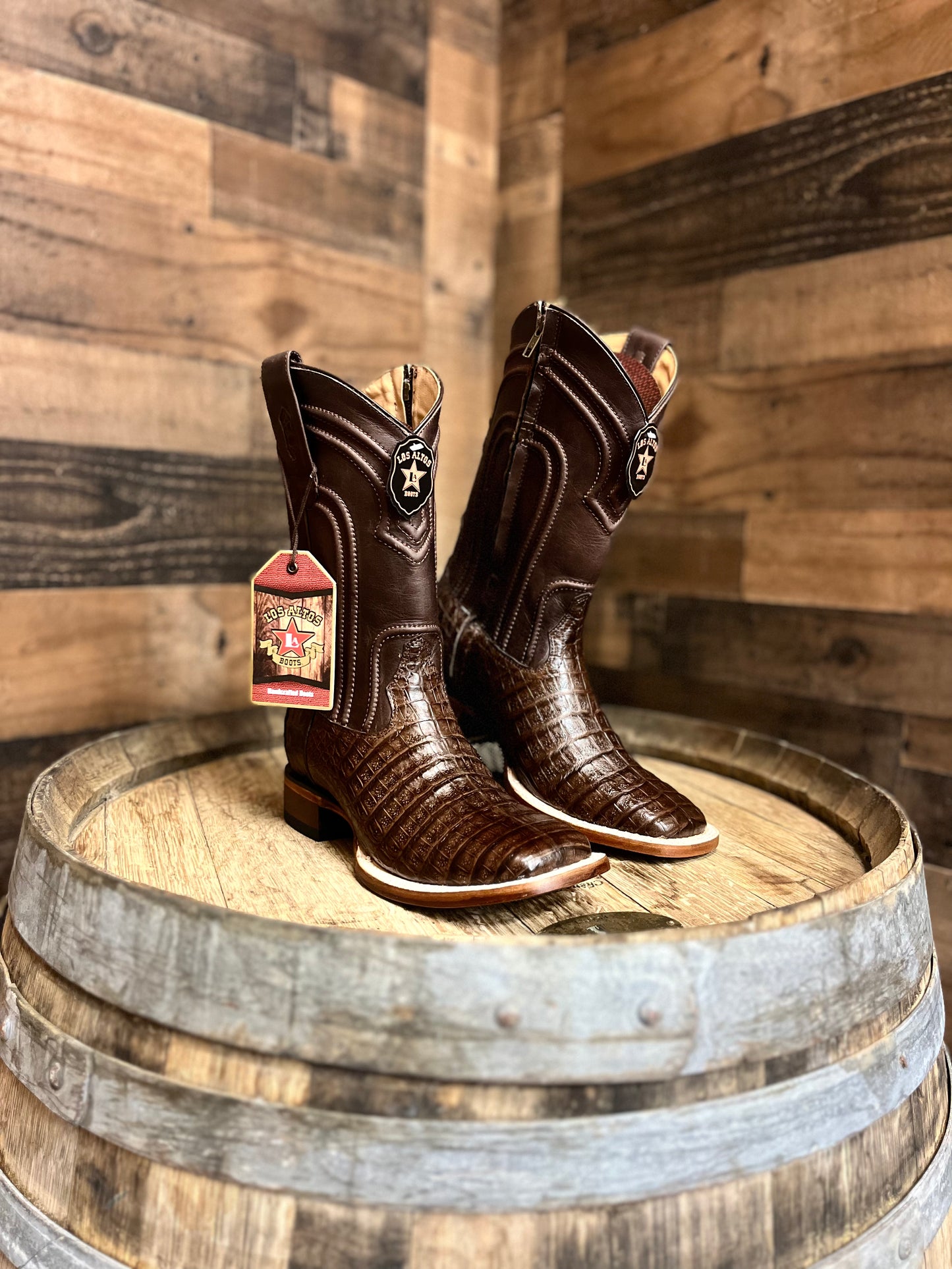 Men's Los Altos Caiman Belly Square Toe Boots with Zipper Brown