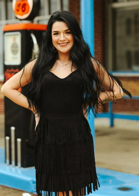 Fringe Western Dress - Black