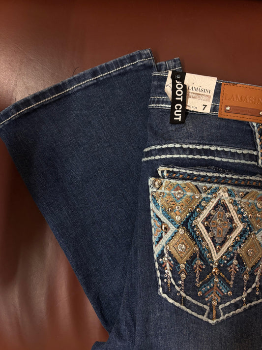 Women's Blue Rhinestone Bootcut Jean