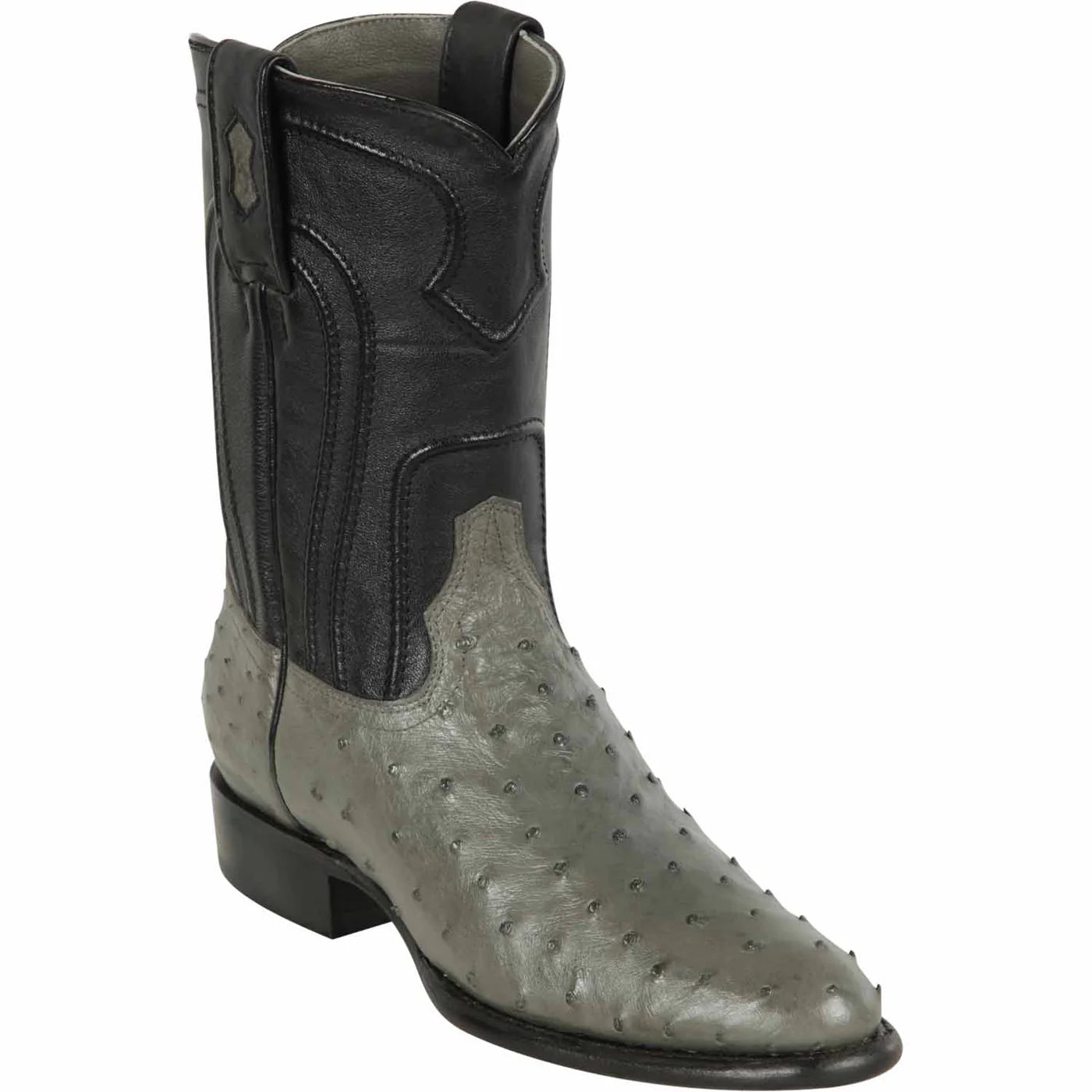 Men's Genuine Ostrich Skin Roper Toe Boots Grey - Los Altos Boots