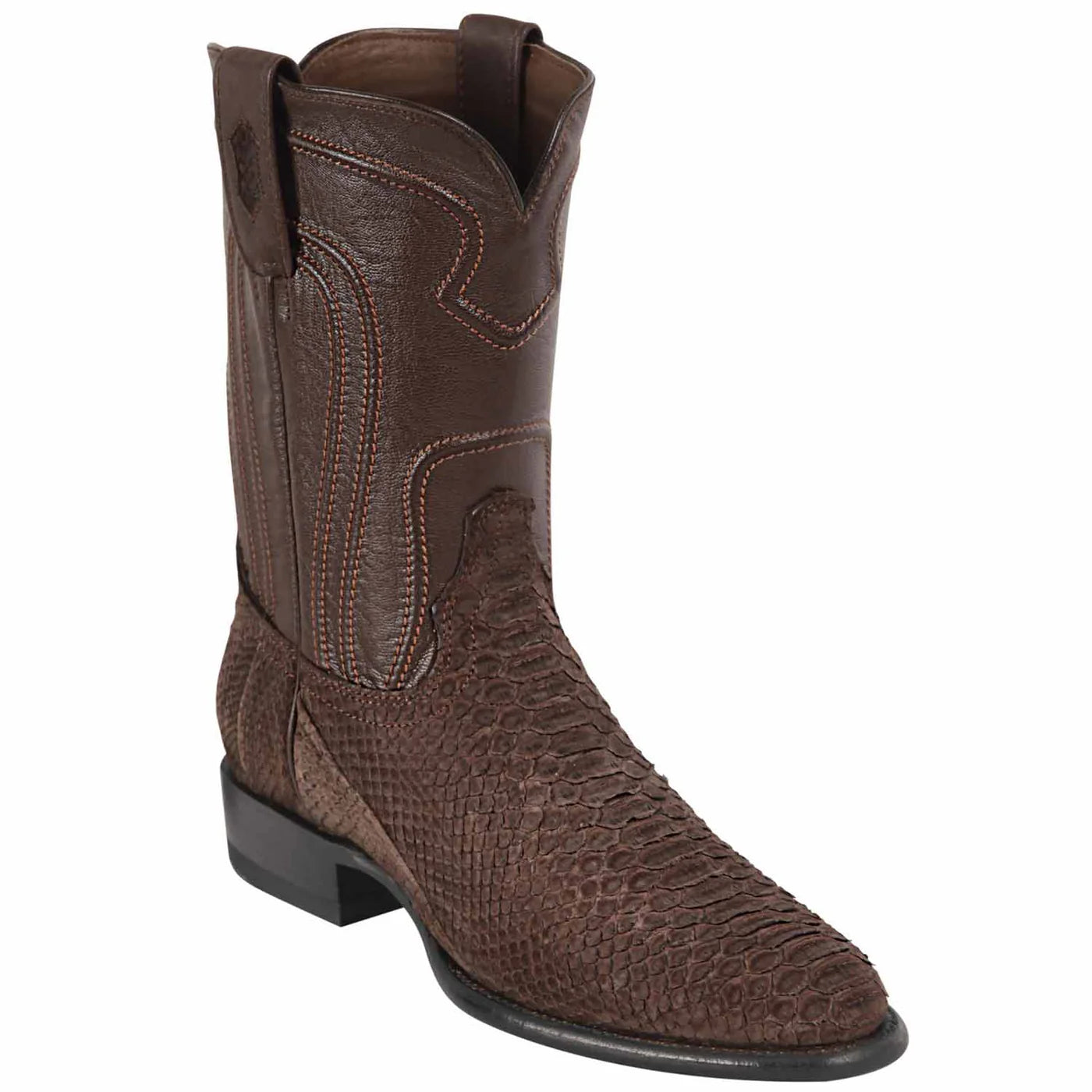 Men's Genuine Python Skin Roper Toe Boots Brown Nobuck - Los Altos Boots