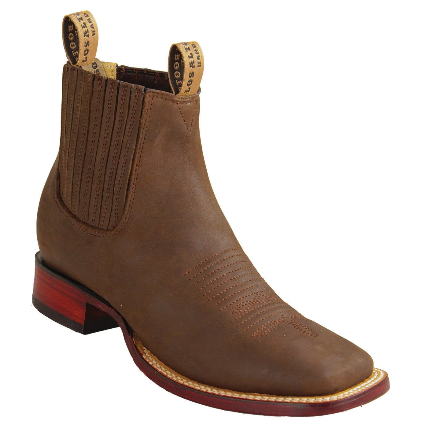 Los Altos Men's Wide Square Toe Crazy Leather Short Boots Brown LAB-82B6231