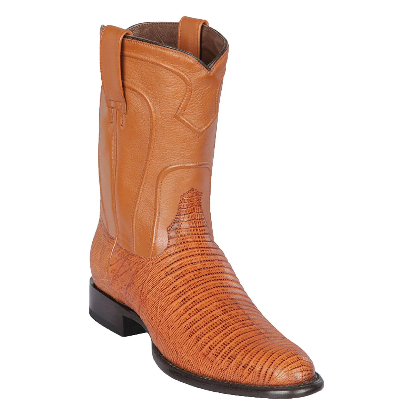 Men's Genuine Teju Lizard Skin Roper Toe Boots Honey Color - Los Altos Boots
