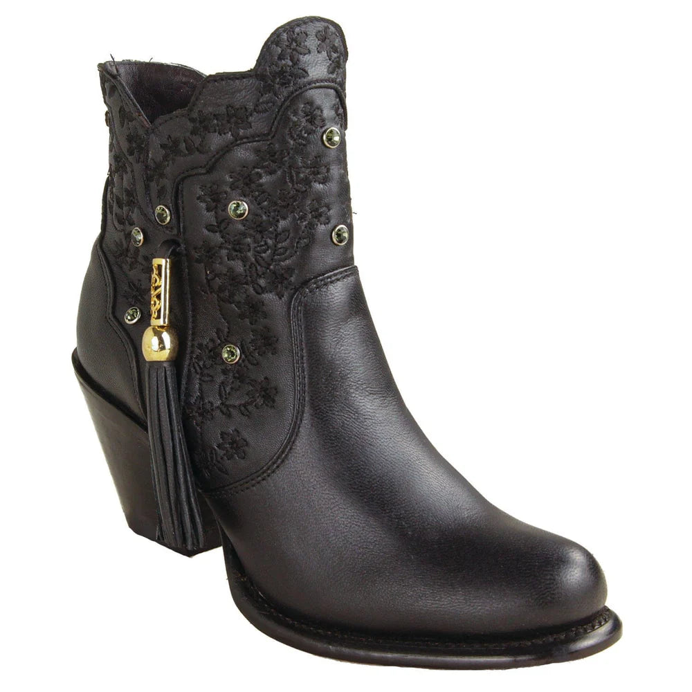 Women´s Genuine Leather Ximena Round Toe Ankle Boots Black Color - Los Altos Boots