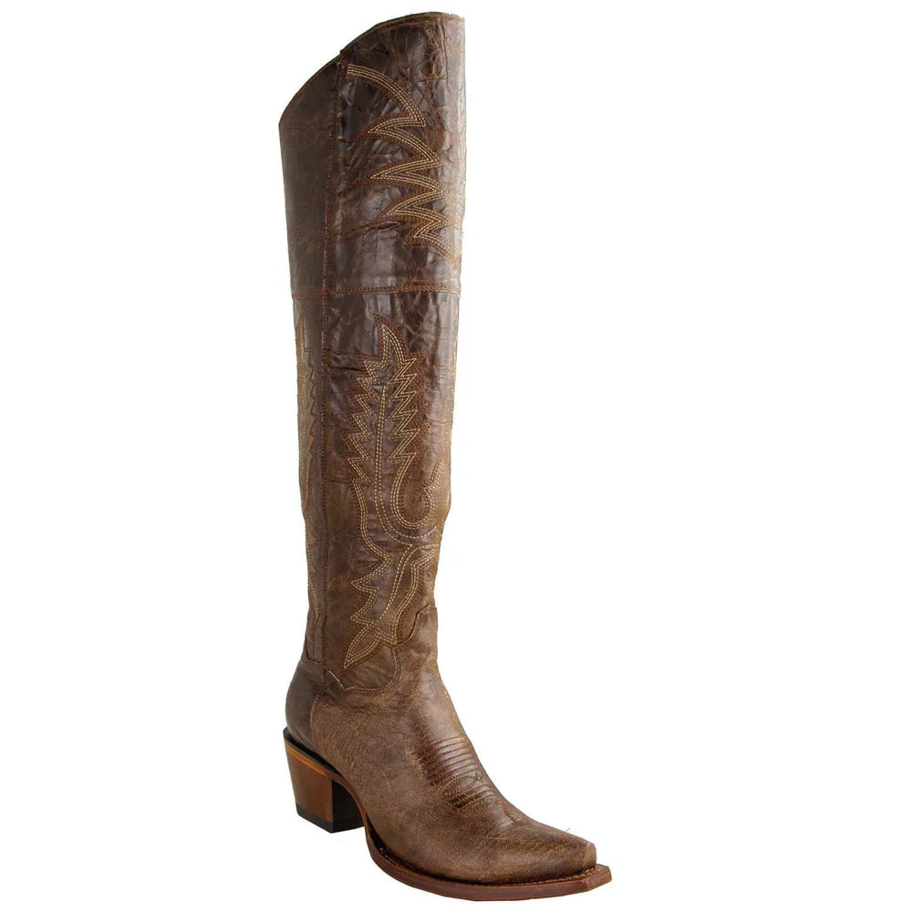 Women's Genuine Volcano Leather Snip Toe Tall Boots Light Brown Color - Los Altos Boots