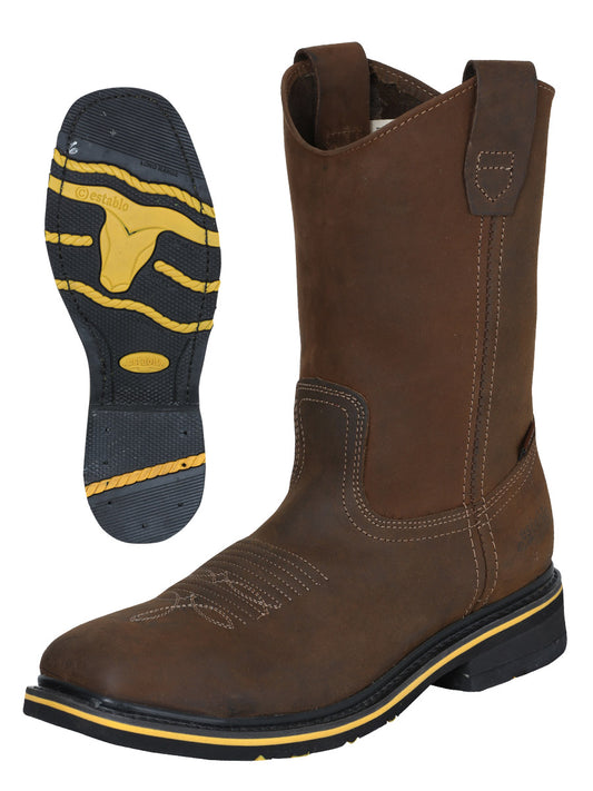 Establo Men’s Rodeo Boot - Crazy Leather Tan with Steel Toe 41544