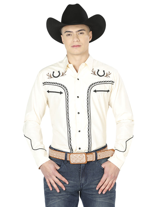 El General Embroidery Western Shirt Beige/Black 43295