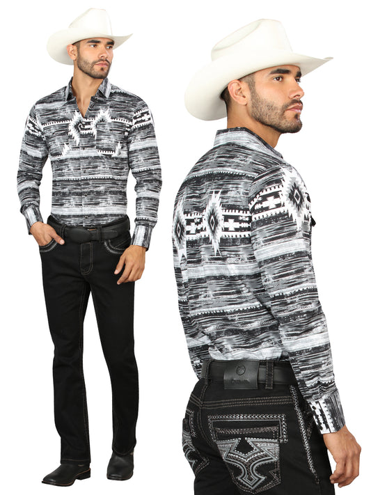 Centenario Men's Black Denim with Gray Embroidered Details 45311