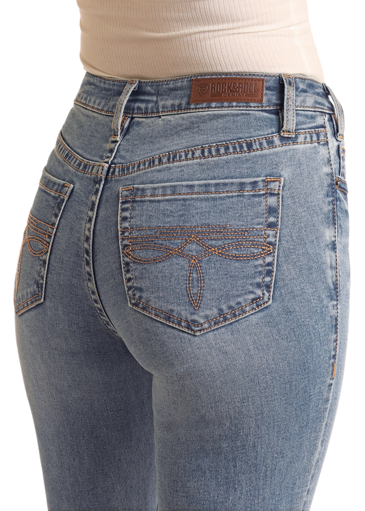 Womens Rock&Roll Mid Rise Medium Wash Boot Stitch Bootcut Jeans