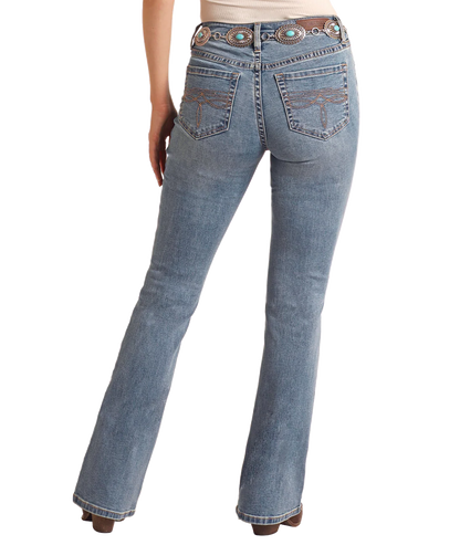 Womens Rock&Roll Mid Rise Medium Wash Boot Stitch Bootcut Jeans