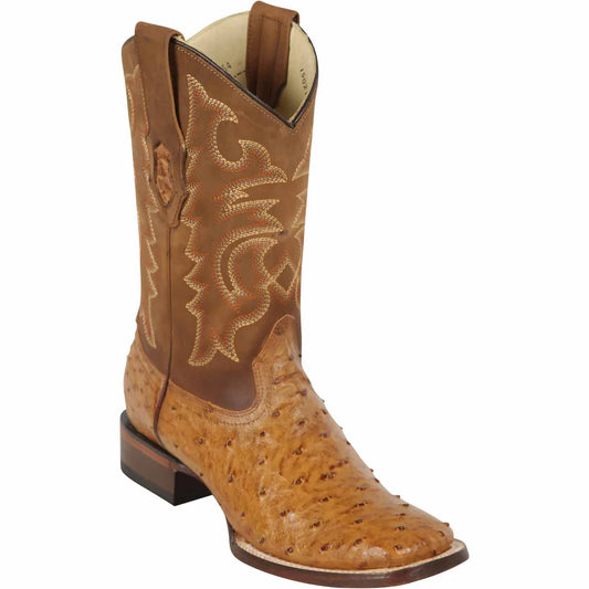 Men's Los Altos Ostrich Skin Wide Square Toe Boot Amber