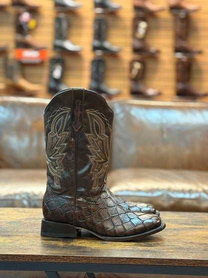 Denver Boots Pirarucu Fish Print Square Toe Brown