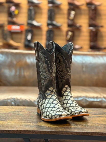 Denver Boots Pirarucu Fish Print Square Toe Natural