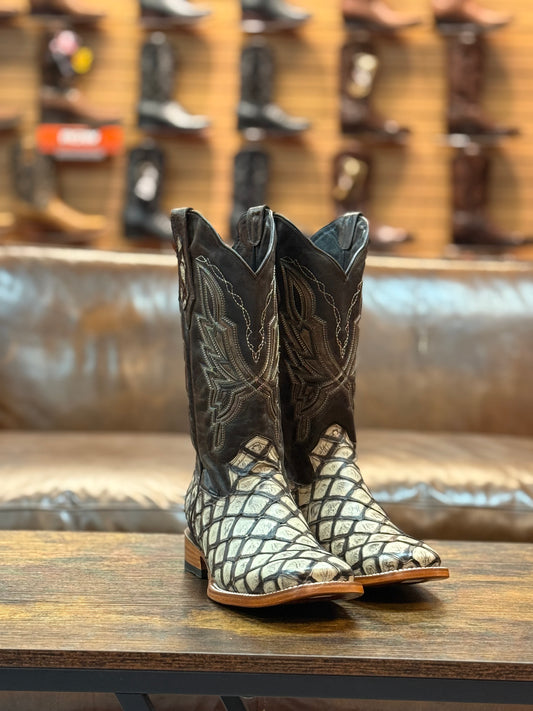 Denver Boots Pirarucu Fish Print Square Toe Natural