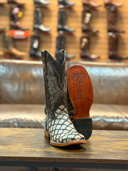 Denver Boots Pirarucu Fish Print Square Toe Natural