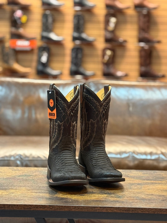 Hooch Boots Python Print Square Toe Brown