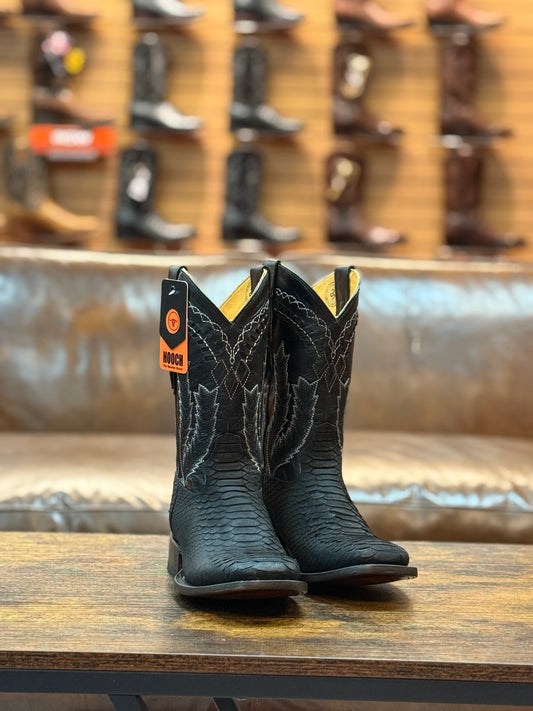 Hooch Boots Python Print Square Toe Black
