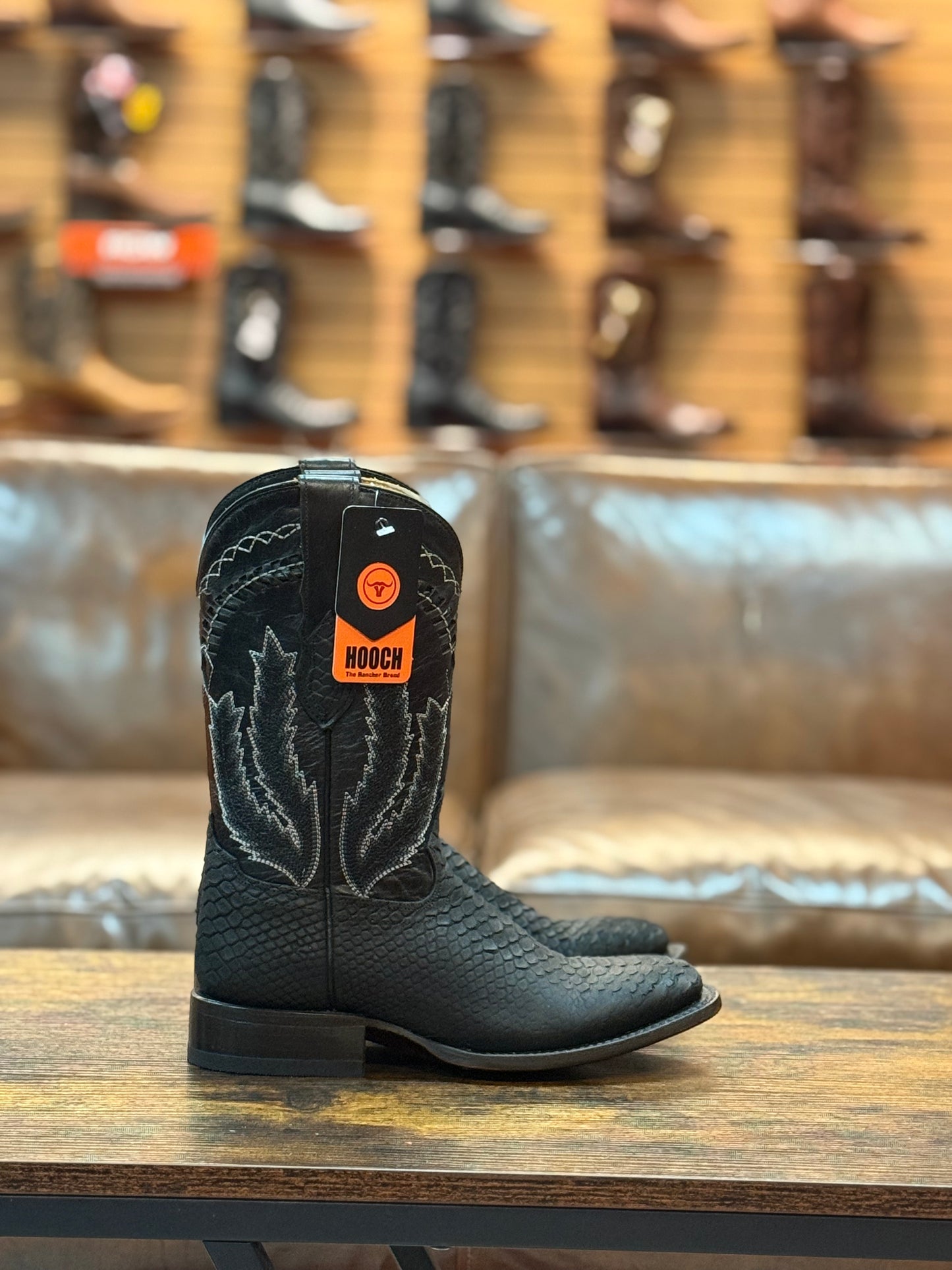 Hooch Boots Python Print Square Toe Black