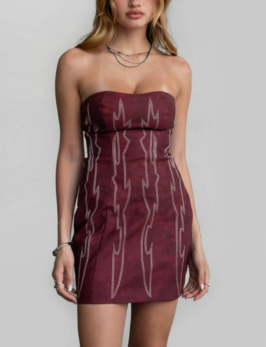 Marsala Leather Western Mini Dress