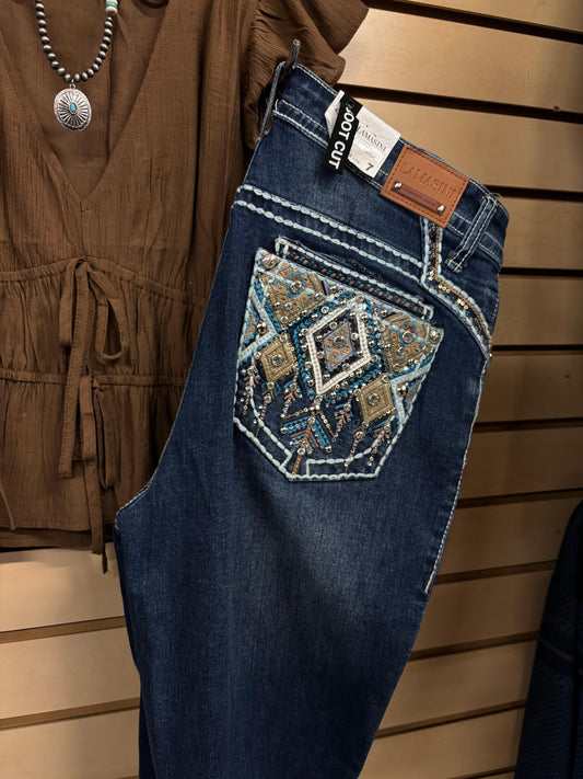 Women's Blue Rhinestone Bootcut Jean