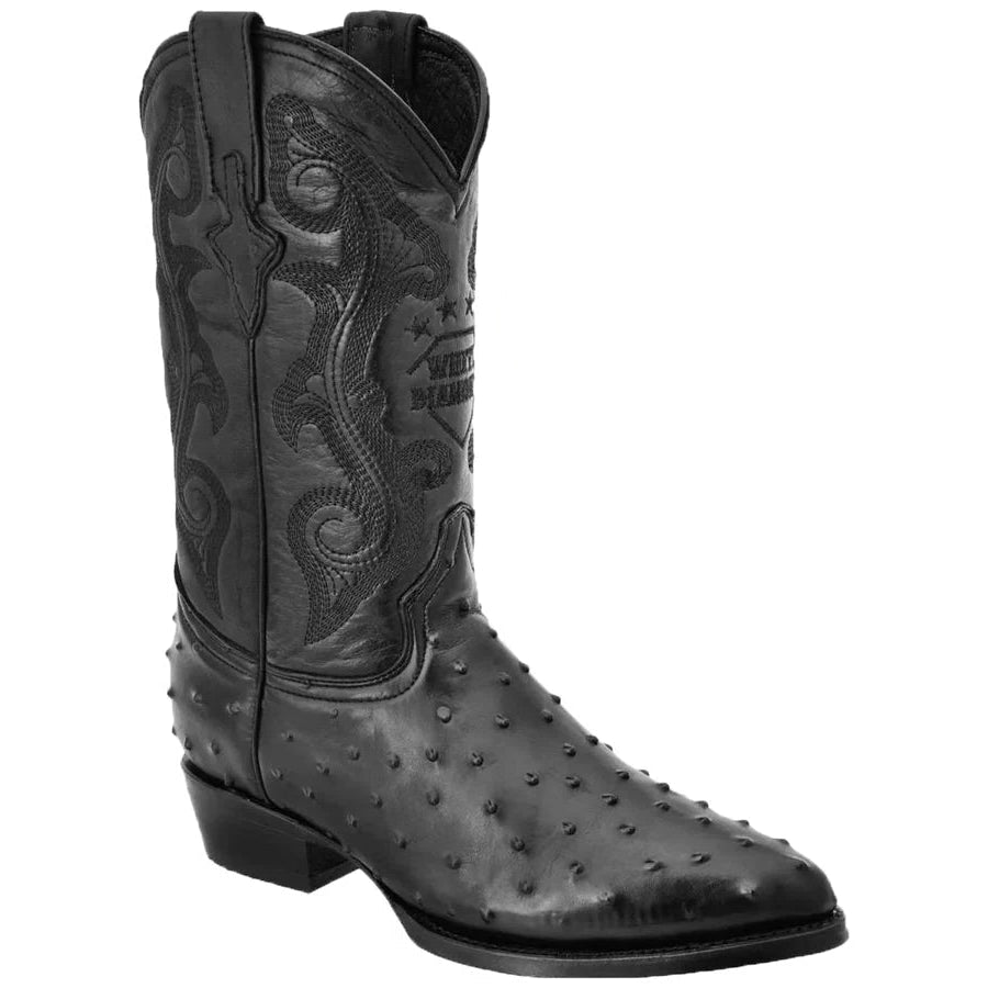 Engraved Ostrich Black Boots with Last Form Puntal 900 WD-171
