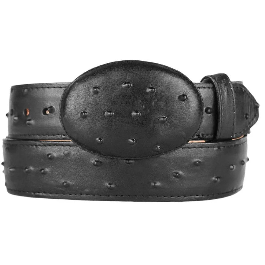 Imitation Black Ostrich Cowboy Belt