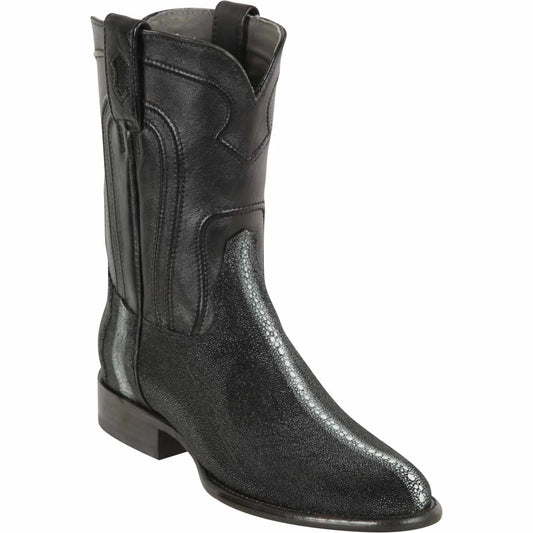 Men's Genuine Stingray Skin Row Stone Roper Toe Boots Black Color - Los Altos Boots