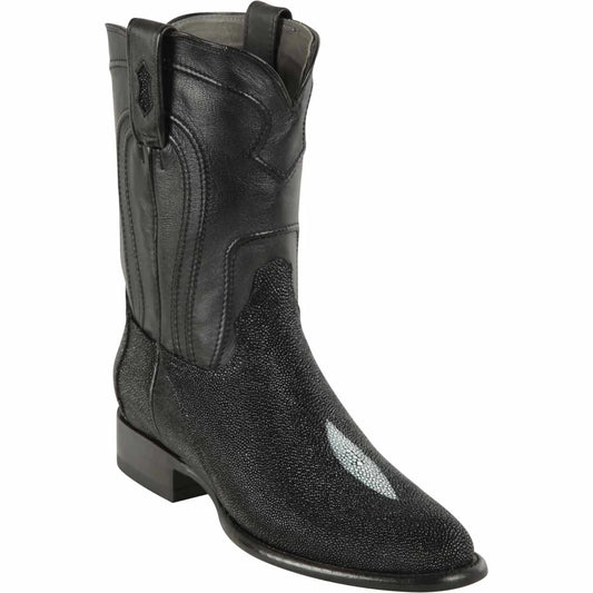 Men's Genuine Stingray Skin Single Stone Roper Toe Boots Black Color - Los Altos Boots