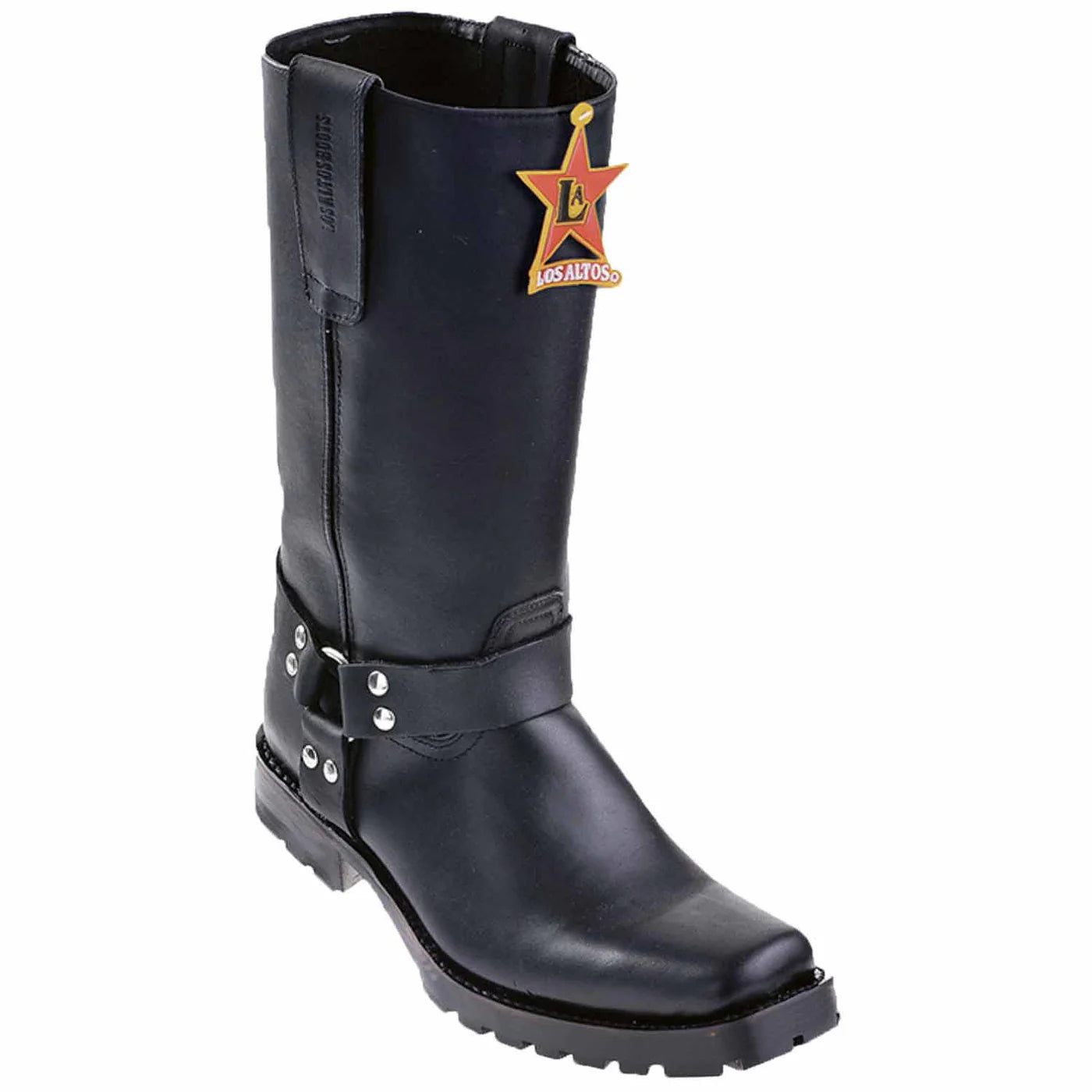 Men's Genuine Grasso Leather Black Biker Boots - Los Altos Boots