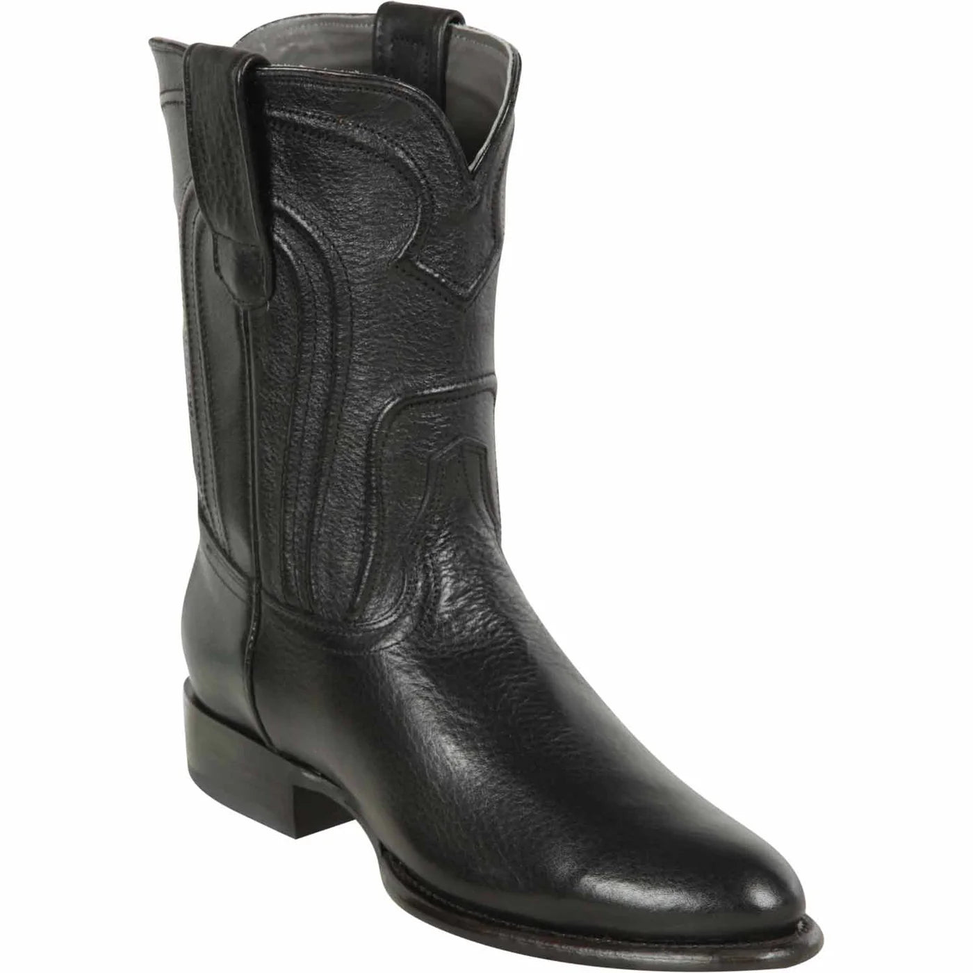 Men's Genuine Belmont Black Leather Roper Toe Boots - Los Altos Boots
