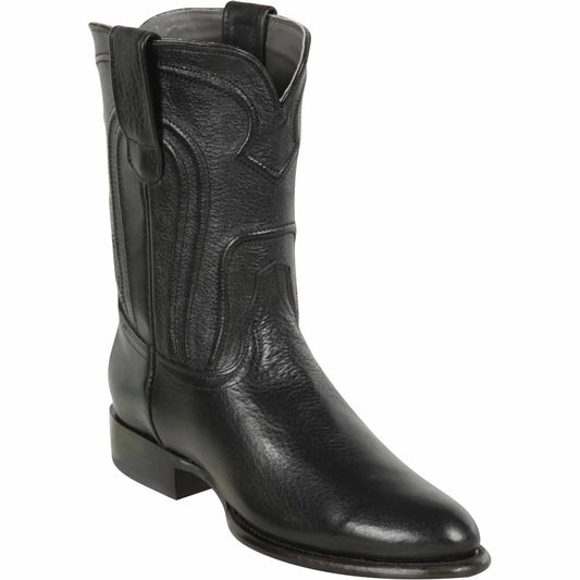 Men's Genuine Belmont Black Leather Roper Toe Boots - Los Altos Boots