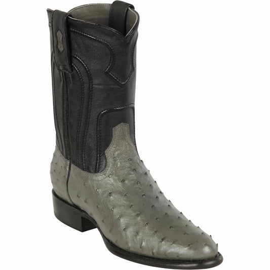 Men's Genuine Ostrich Skin Roper Toe Boots Grey - Los Altos Boots