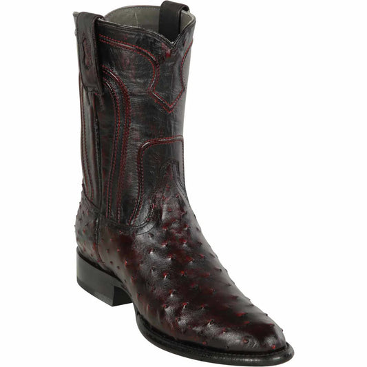 Men's Genuine Ostrich Skin Roper Toe Boots Black Cherry - Los Altos Boots