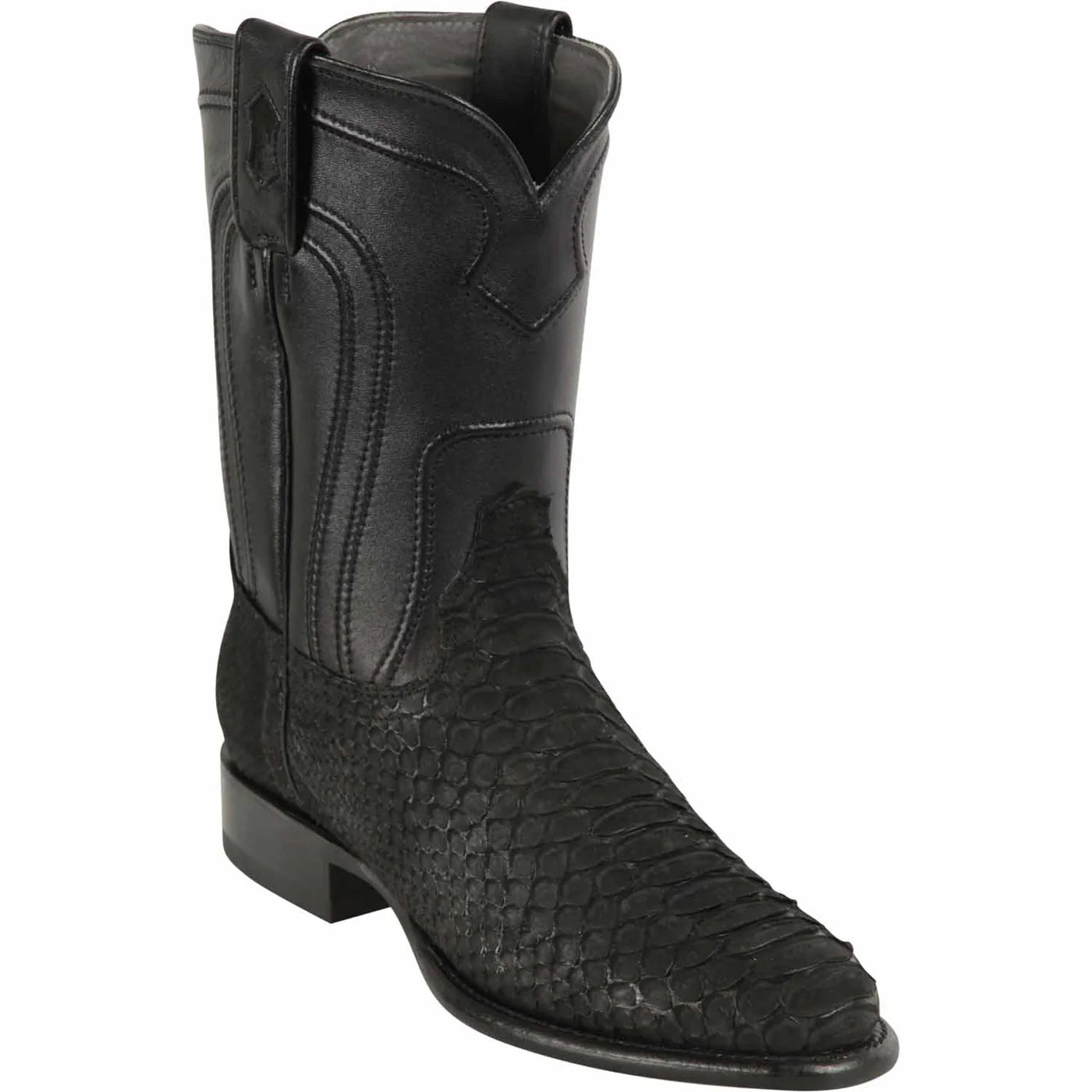 Men's Genuine Python Skin Roper Toe Boots Black Nobuck - Los Altos Boots