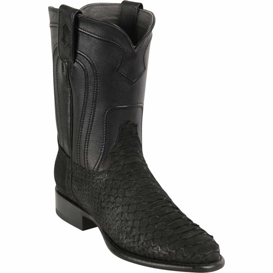 Men's Genuine Python Skin Roper Toe Boots Black Nobuck - Los Altos Boots