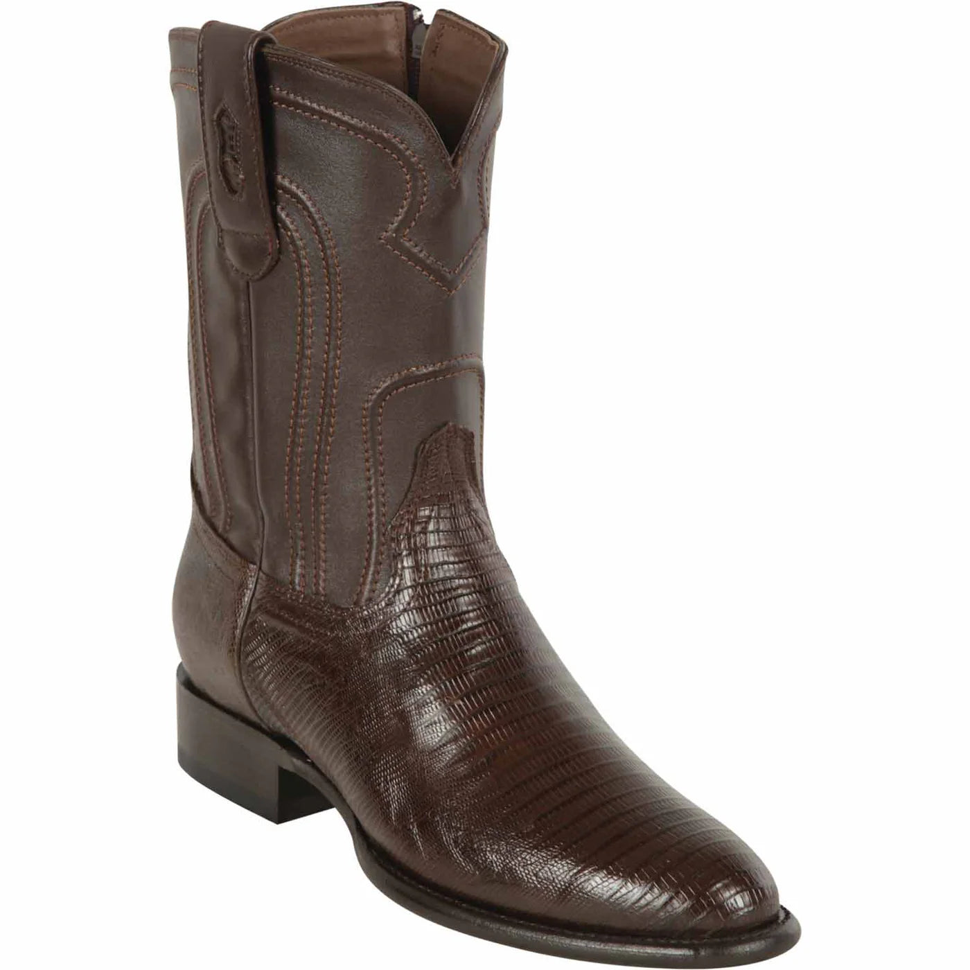 Men's Genuine Teju Lizard Skin Roper Toe Boots With Zipper Brown Color - Los Altos Boots