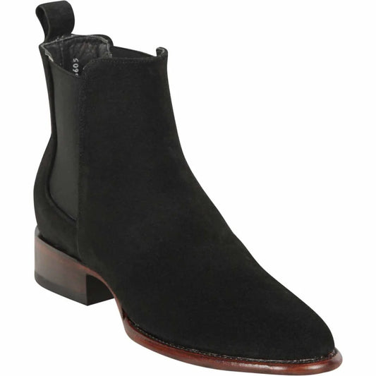 Men´s Genuine Nobuck Leather Round Toe Ankle Boots Black Color - Los Altos Boots