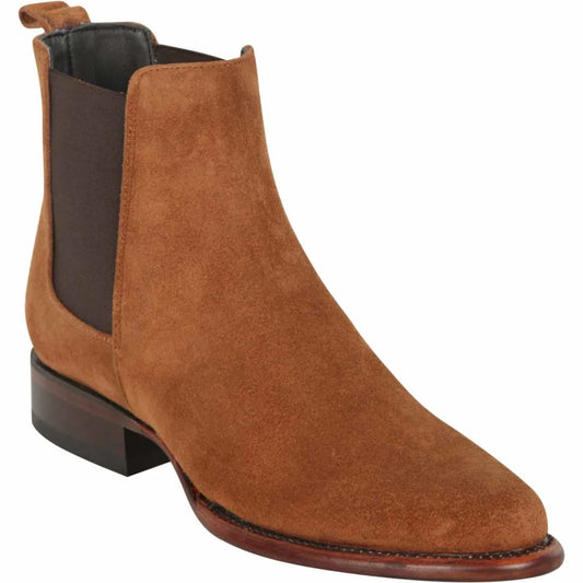 Men´s Genuine Nobuck Leather Round Toe Ankle Boots Cognac Color - Los Altos Boots