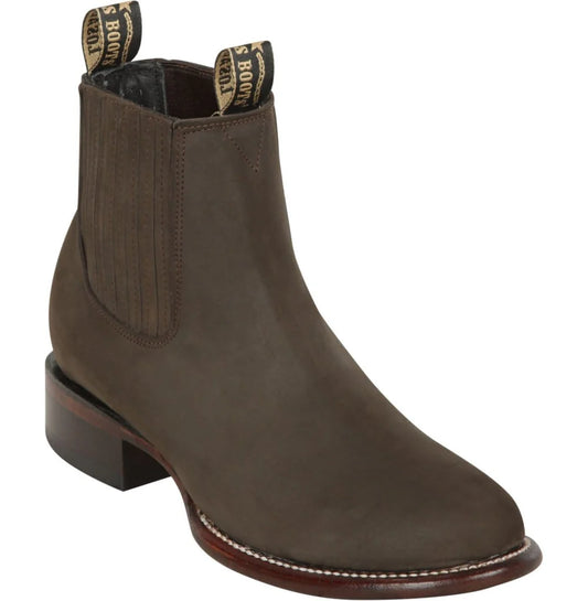 Men´s Genuine Nobuck Brown Leather Round Toe Ankle Boots - Los Altos Boots