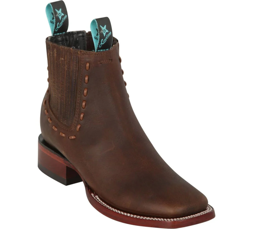Women´s Genuine Rage Leather Wide Square Toe Ankle Boots Walnut - Los Altos Boots