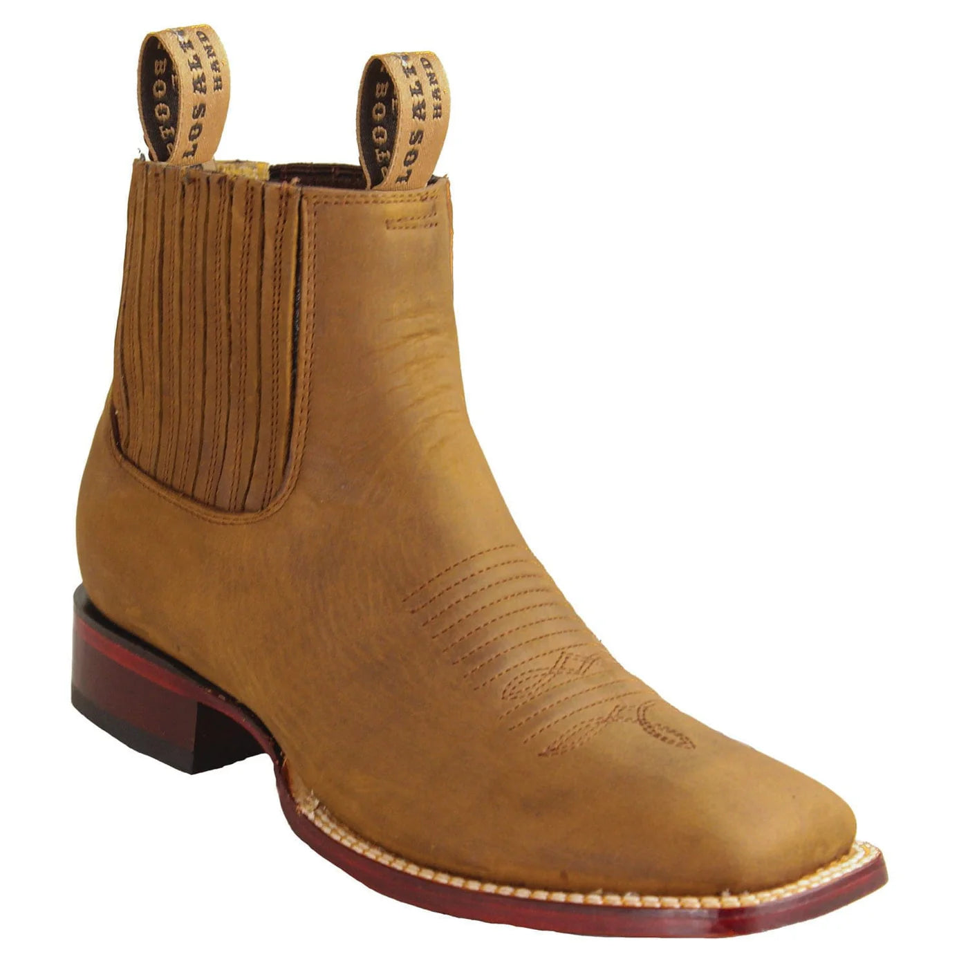 Los Altos Men's Wide Square Toe Crazy Leather Short Boots Tan LAB-82B6231