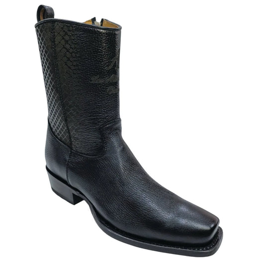 Men's Genuine Deer Leather 7x Toe Short Boots With Zipper Black Color - Los Altos Boots